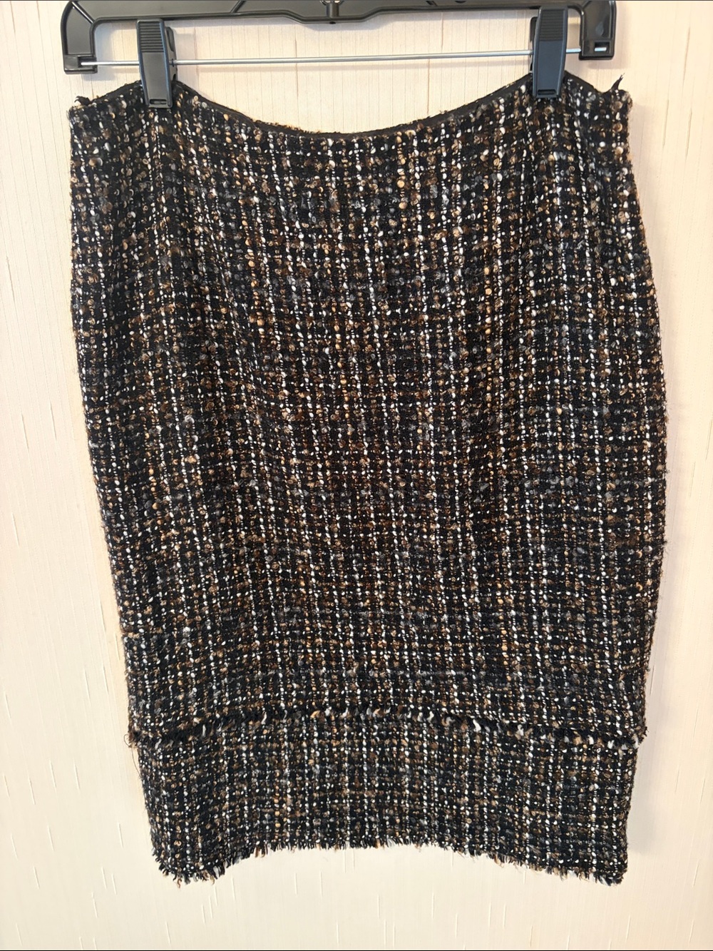 INC International Concepts Black and Brown Tweed Pencil Skirt with Gold Flecks